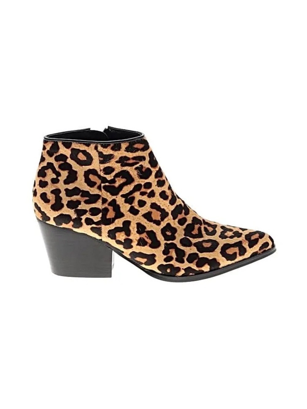 Leopard Print Leather Ankle Bootie in Tan and Black